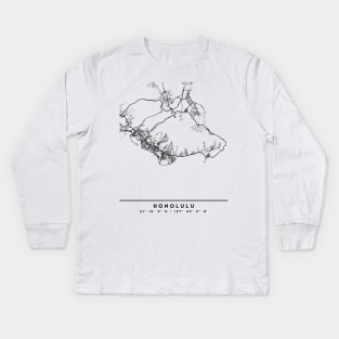 HONOLULU HAWAII BLACK CITY STREET MAP ART Kids Long Sleeve T-Shirt